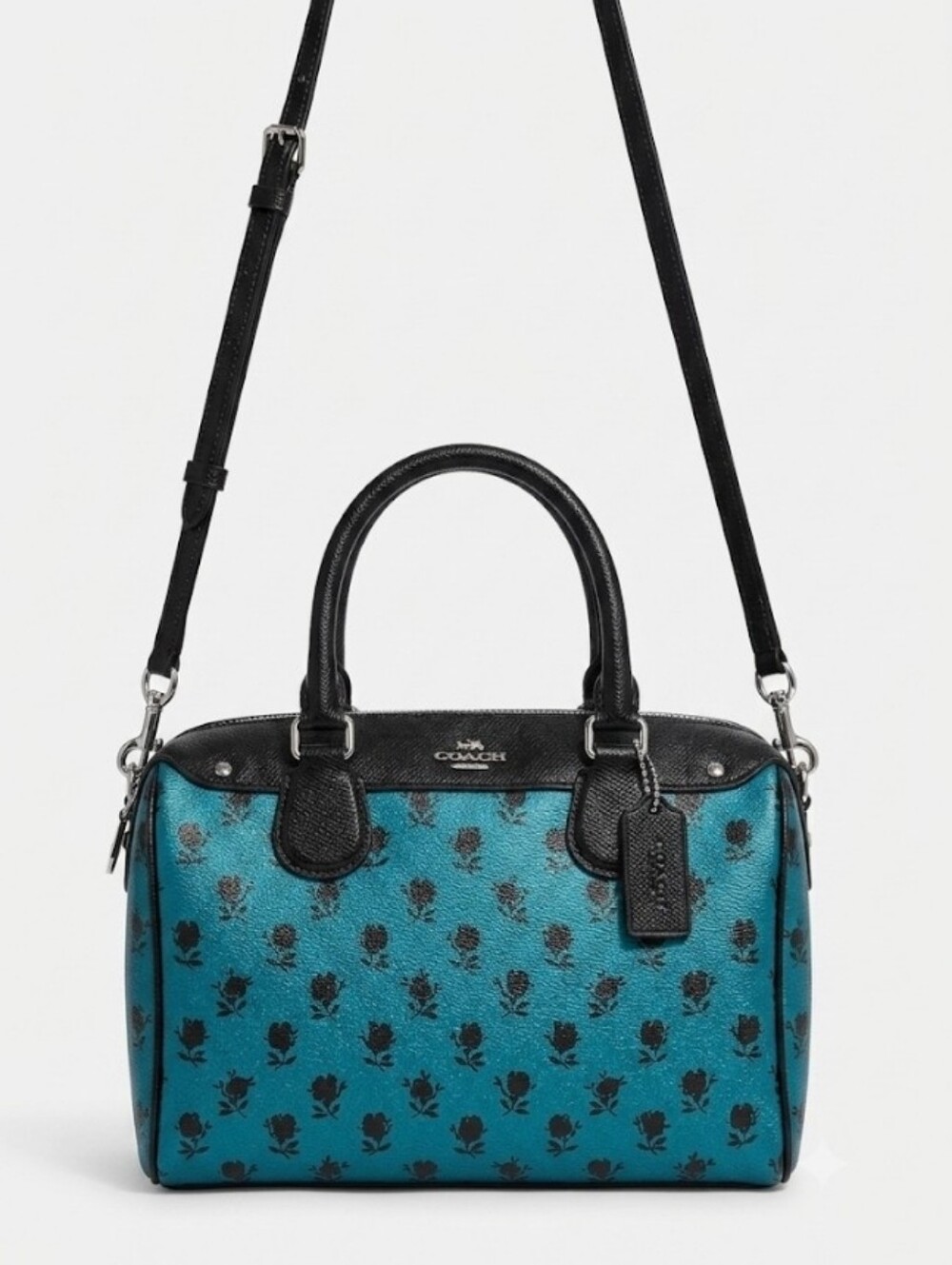 Coach Mini Bennett Satchel Badlands Floral Print Turquoise And Black Crossbody